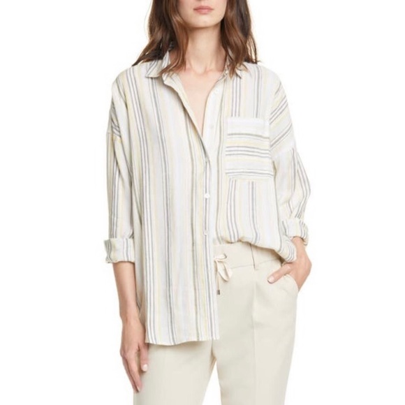 ATM Anthony Thomas Melillo Button Down Boyfriend Shirt Yellow Linen Size Medium - Picture 1 of 8